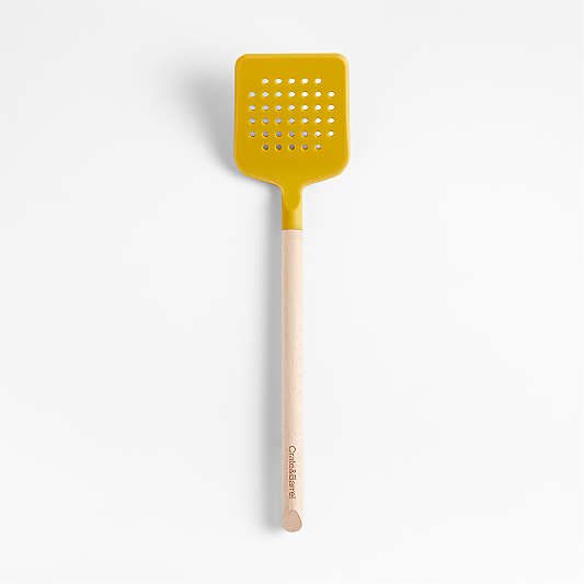 Marin Saffron Yellow Silicone and Wood Slotted Turner