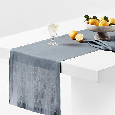 Marin 120" Slate Blue European Linen Table Runner