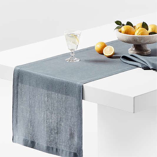 Marin 120" Slate Blue European Linen Table Runner
