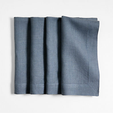 View Marin Slate Blue EUROPEAN FLAX ™-Certified Linen Napkins, Set of 4 details