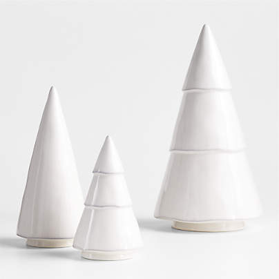 Marin White Ceramic Christmas Trees, Set of 3