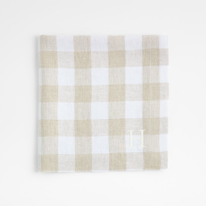 Marin White and Natural Buffalo Check EUROPEAN FLAX ™-Certified Linen Dinner Napkin - image 2 of 4