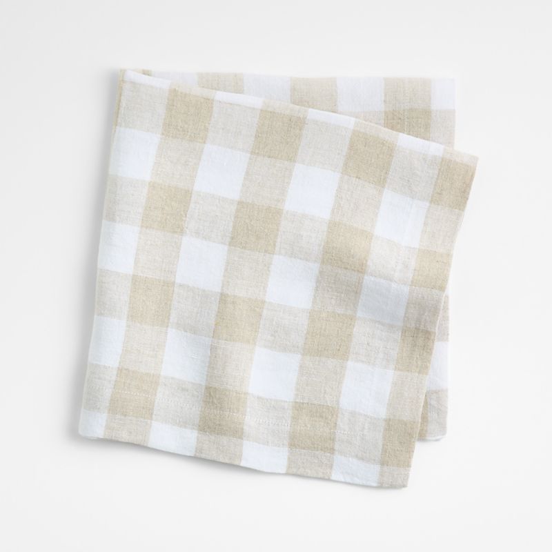 Marin White and Natural Buffalo Check EUROPEAN FLAX ™-Certified Linen Dinner Napkin - image 0 of 4