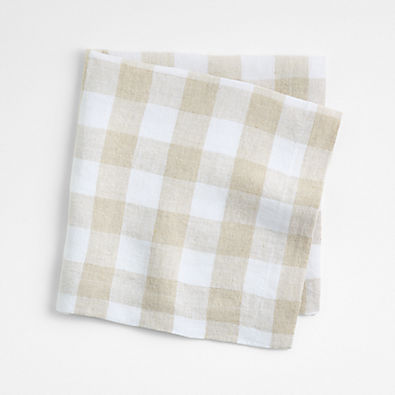 View Marin White and Natural Buffalo Check EUROPEAN FLAX ™-Certified Linen Dinner Napkin details