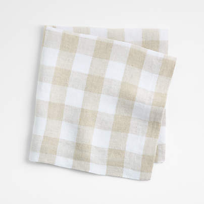 Marin White and Natural Buffalo Check EUROPEAN FLAX ™-Certified Linen Dinner Napkin