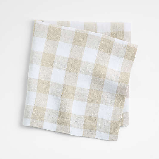 Marin White and Natural Buffalo Check EUROPEAN FLAX ™-Certified Linen Dinner Napkin