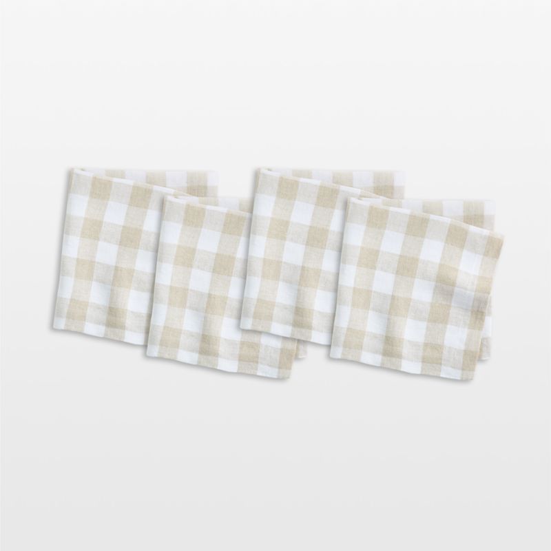 Marin White and Natural Buffalo Check EUROPEAN FLAX®-Certified Linen Dinner Napkins, Set of 4 - image 0 of 4