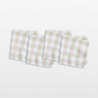 View Marin White and Natural Buffalo Check EUROPEAN FLAX®-Certified Linen Dinner Napkins, Set of 4 details