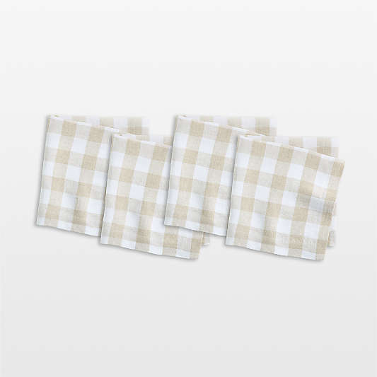 Marin White and Natural Buffalo Check EUROPEAN FLAX®-Certified Linen Dinner Napkins, Set of 4