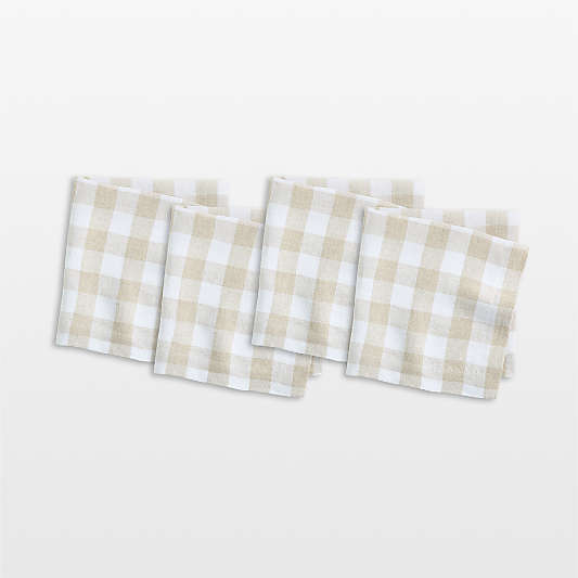 Marin White and Natural Buffalo Check EUROPEAN FLAX®-Certified Linen Dinner Napkins, Set of 4