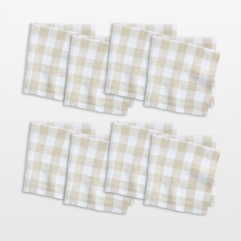 Marin White and Natural Buffalo Check EUROPEAN FLAX®-Certified Linen Dinner Napkins, Set of 8 - image 0 of 5