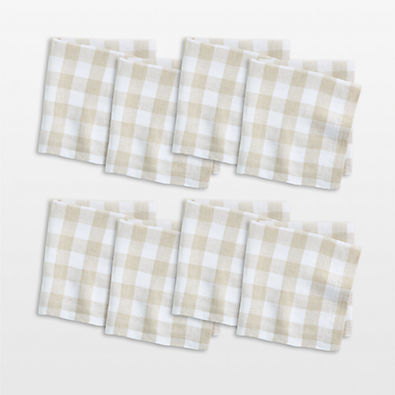 View Marin White and Natural Buffalo Check EUROPEAN FLAX®-Certified Linen Dinner Napkins, Set of 8 details