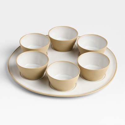 Marin White Recycled Stoneware Seder Platter with Six Mini Bowls