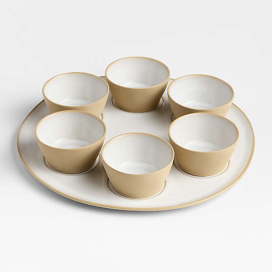 Marin White Recycled Stoneware 14" Platter with Six Mini Bowls