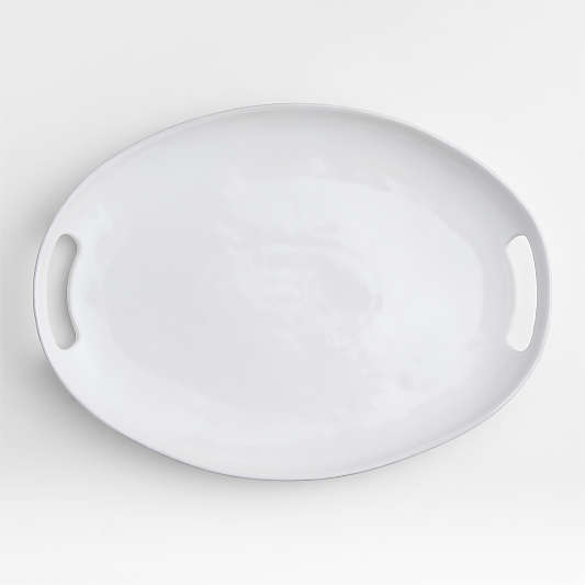 Marin White 18" Oval Stoneware Serving Platter with Handles