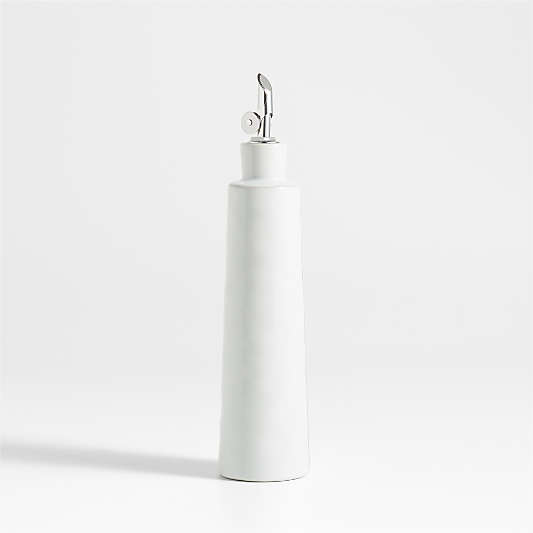 Marin White Stoneware Oil Cruet With Silicone Spout