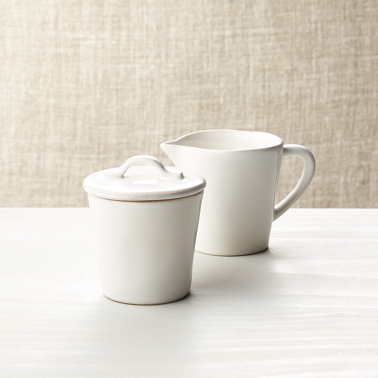 Stoneware Sugar Bowl with Lid and Creamer Crate & Barrel Canada