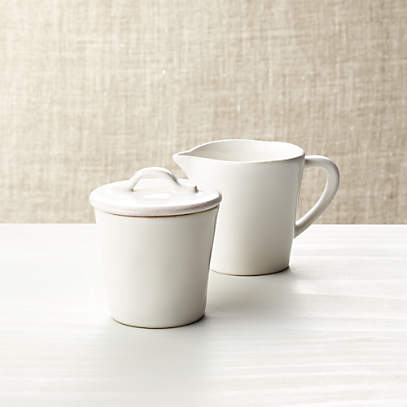 Stoneware Sugar Bowl with Lid and Creamer