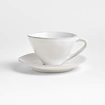 Marin 9.5-oz. White Stoneware Cappuccino Cup and Saucer + Reviews | Crate & Barrel
