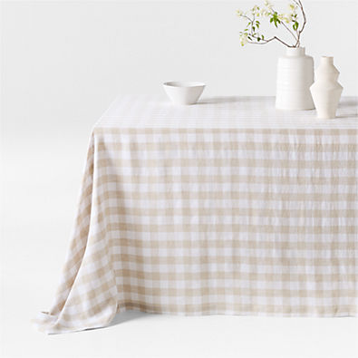View Marin White and Natural Buffalo Check Oversized EUROPEAN FLAX ™-Certified Linen Tablecloth details