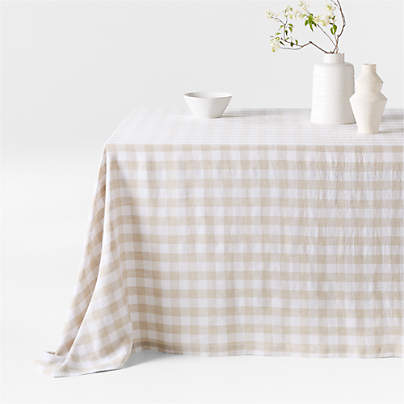 Marin White and Natural Buffalo Check Oversized EUROPEAN FLAX ™-Certified Linen Tablecloth