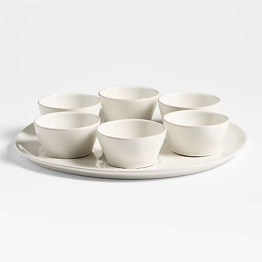 Marin White Stoneware Platter with Six Mini Bowls
