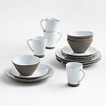Marin White/Grey Recycled 16-Piece Dinnerware Set | Crate & Barrel