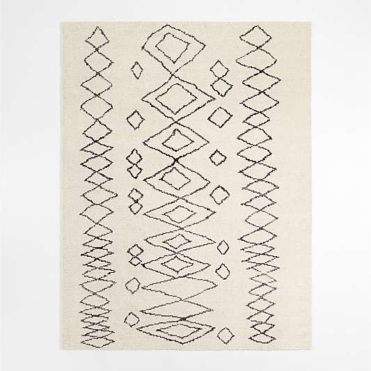 Marseilles Wool Hand-Knotted Black Beige Area Rug 6'x9'