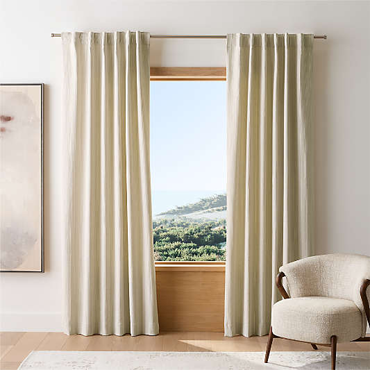 Matelasse Ivory with Black Stripe Organic Cotton Window Curtain Panel