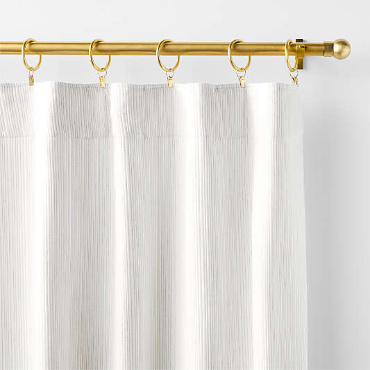 Matelasse Crisp White with Natural Stripe Organic Cotton Window Curtain Panel 52"x84"