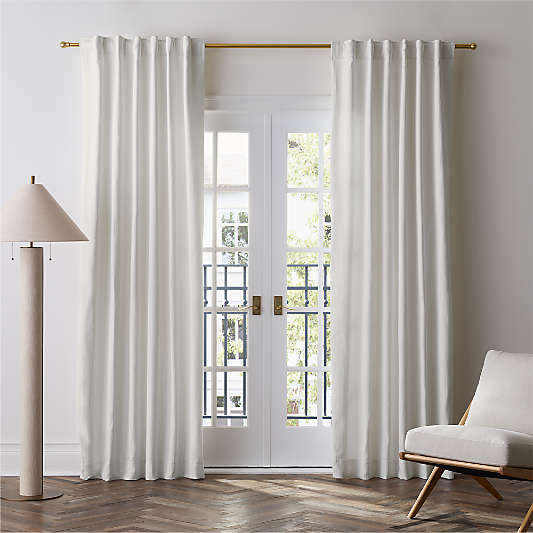 Matelasse Crisp White with Natural Stripe Organic Cotton Window Curtain Panel