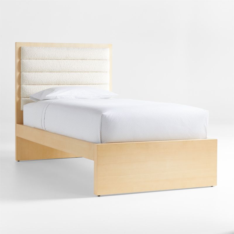 Mavericks Kids Twin Light Wood Bed with Cushioned Headboard