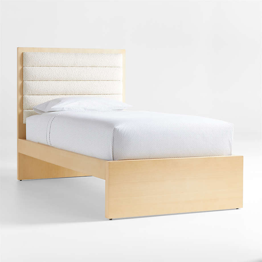 Mavericks Kids Twin Light Wood Bed Frame with Cushioned Headboard