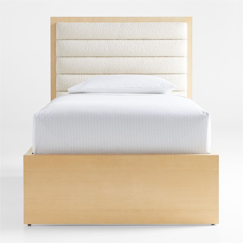 Mavericks Kids Twin Light Wood Bed with Cushioned Headboard