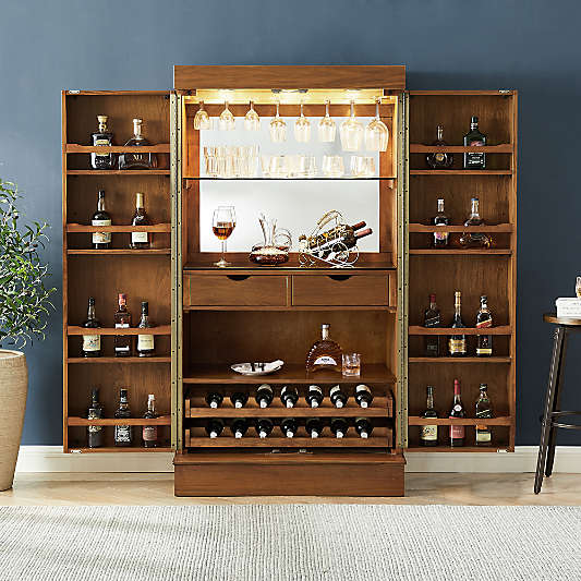 Maxine Large Walnut Wood Wine Bar Cabinet with Storage