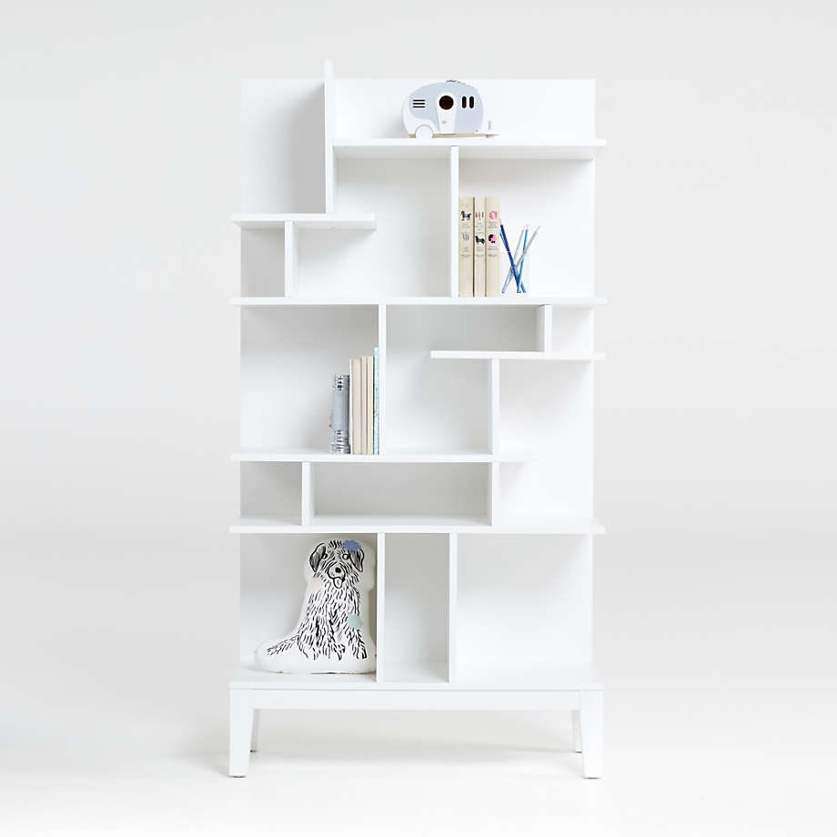 Maze Tall White Geometric Kids Bookcase, Tall White Book Shelves