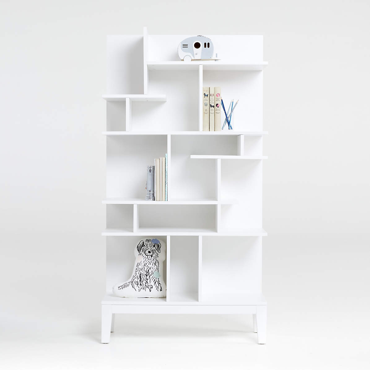 Maze Tall White Geometric Kids Bookcase, Tall White Bookcase With Doors