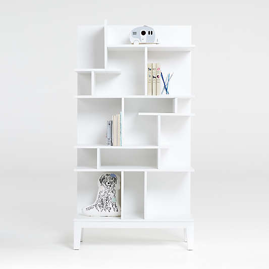 Maze White Wood Tall Geometric Bookcase