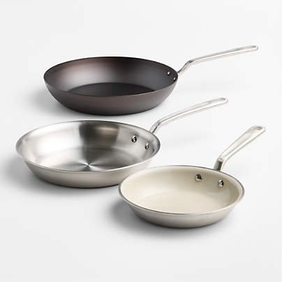 Made In Stainless Clad 3-Piece Fry Pan Set with Stainless Steel Hardware