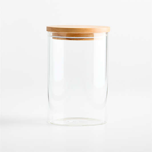 Medium Round Glass Canister with Olivewood Lid