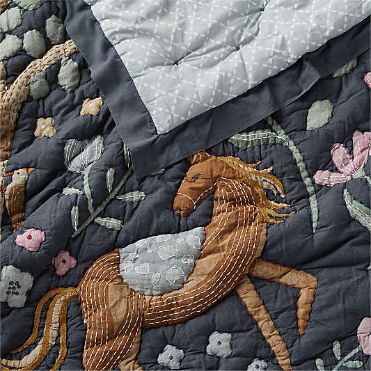 Midnight Wonderland Prairie Embroidered 100% Organic Cotton Voile Kids Quilt