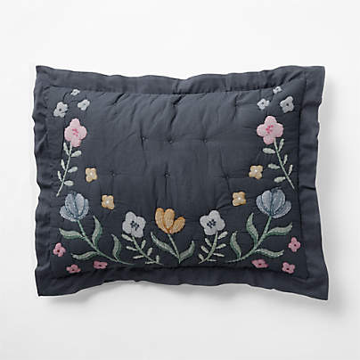 Midnight Wonderland Prairie Embroidered Organic Cotton Voile Kids Pillow Sham