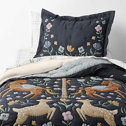 Midnight Wonderland Prairie Embroidered 100% Organic Cotton Voile Kids Twin Quilt