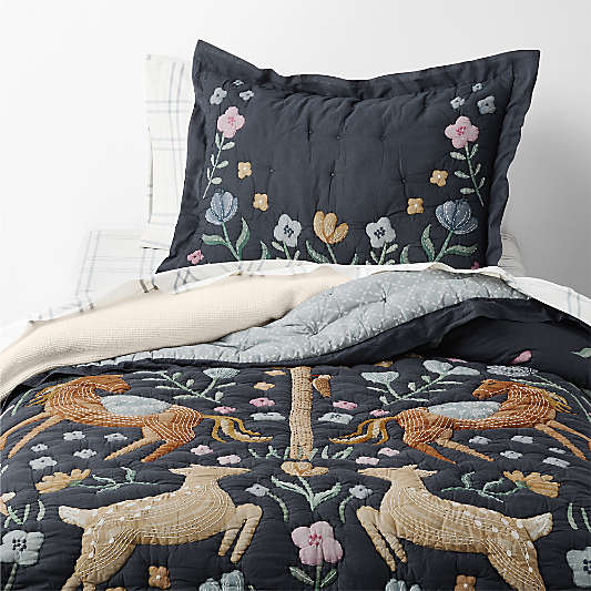 Midnight Wonderland Prairie Embroidered 100% Organic Cotton Voile Kids Quilt