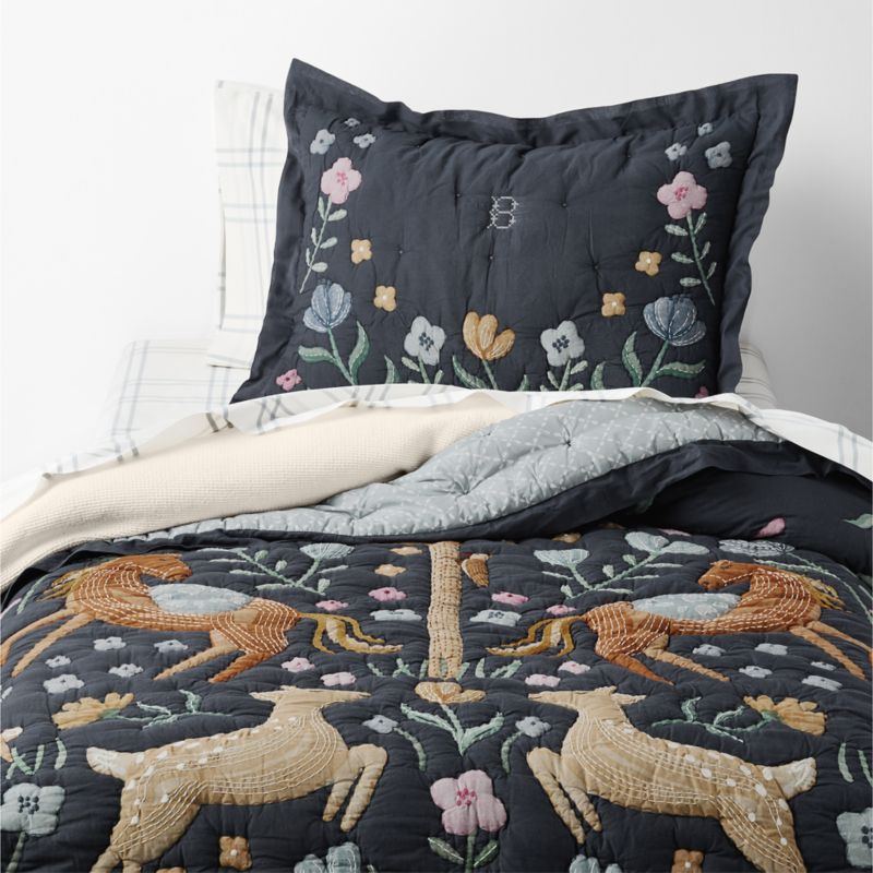Midnight Wonderland Prairie Embroidered 100% Organic Cotton Voile Kids Twin Quilt - image 5 of 6