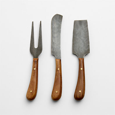 View Madeira Walnut Finish & Hammered Metal Cheese Knives details