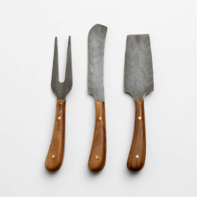 Madeira Walnut Finish & Hammered Metal Cheese Knives