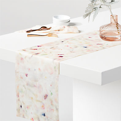 View Mena Watercolor Linen Table Runner 90" details