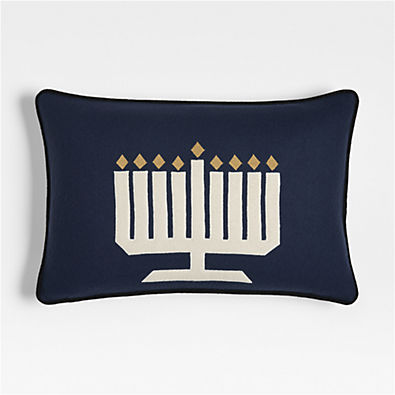 View Menorah 22"x15" Deep Indigo Blue Multi Throw Pillow Cover by Joan Anderson details