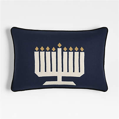 Menorah 22"x15" Deep Indigo Blue Multi Throw Pillow by Joan Anderson with Down-Alternative Insert